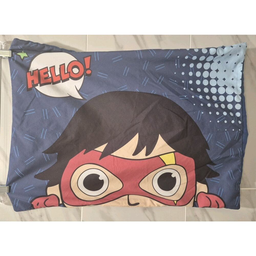 Ryan's World Great Galaxy HELLO Pillow Sham Blue Red Polyester 19x25"